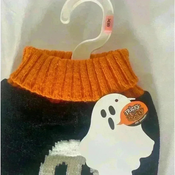 Dog Pet sweater for Halloween super soft orange black ghost size XS - Picture 2 of 4